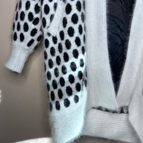 Mirano Black White Pattern Angora Coatigan 80% Angora Korea Vintage Lined L - Picture 3 of 10
